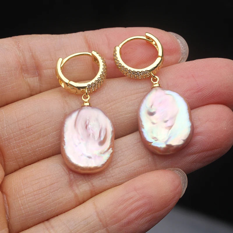 Real Fresh Water Baroque Pearl Earrings For Woman,Bridal Gold Plated Hoop Earrings