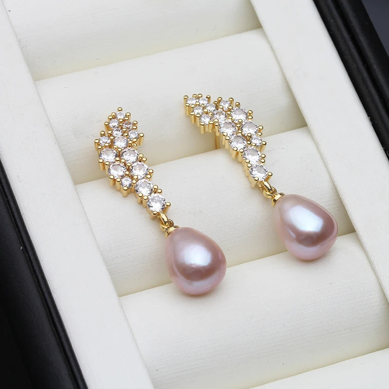 Cultured Natural Pearl Earrings ,Gold Plated Pearl Earrings Mother