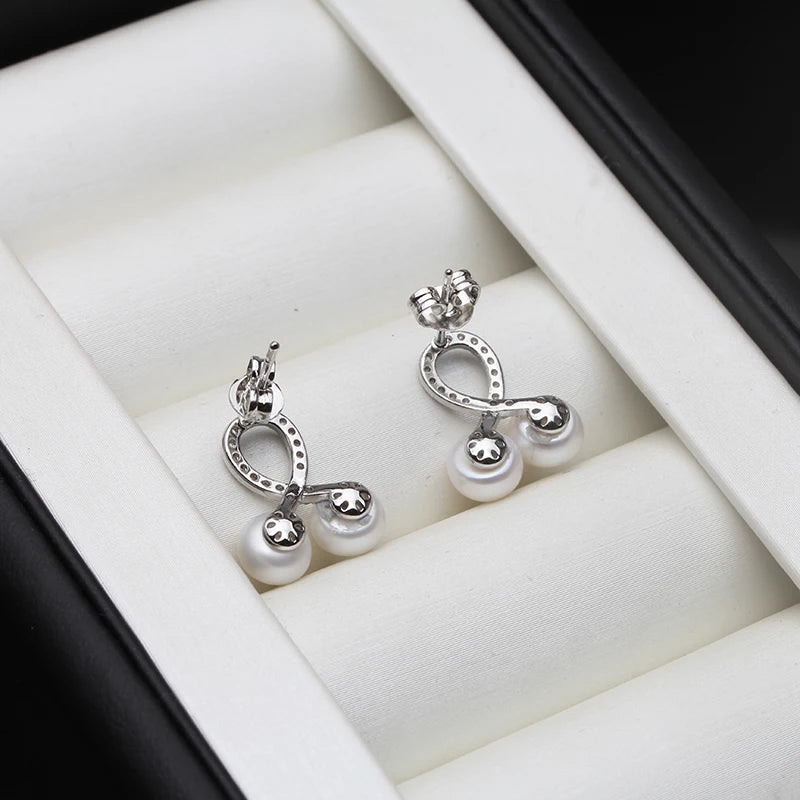 White Freshwater Natural Pearl Flower Earring For Women,Real Silver 925 Pearl Earring Fine Jewelry