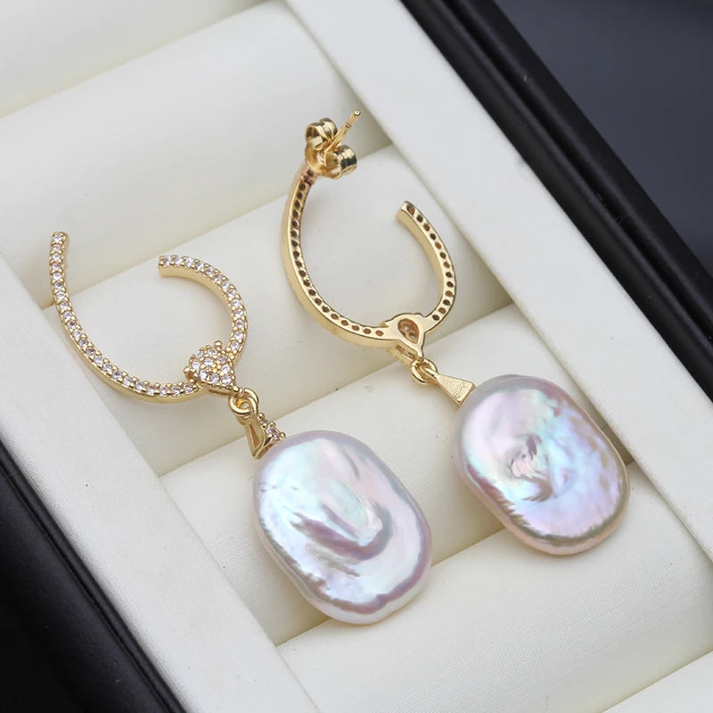 Natural Freshwater White Pearl Earrings Jewelry,Cultured Big Baroque Pearl Earring Drop