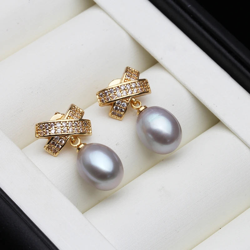 White Natural Pearl Woman Earrings, Fresh water Pearl Earrings Silver 925