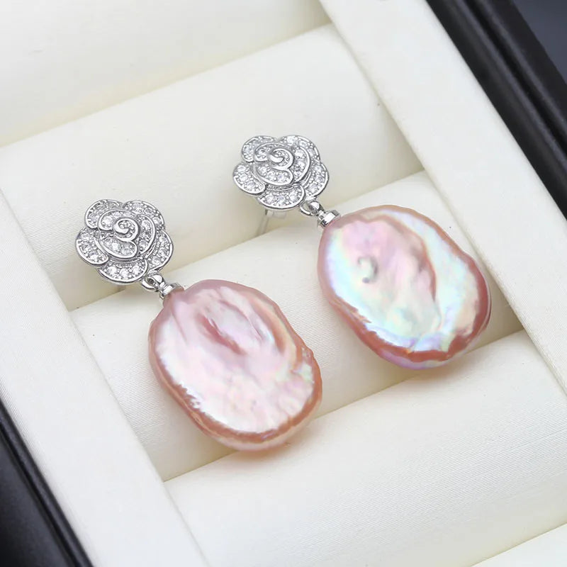 Real Beautiful Baroque Pearl Earrings 925 Silver Natural Pearl Drop Earring