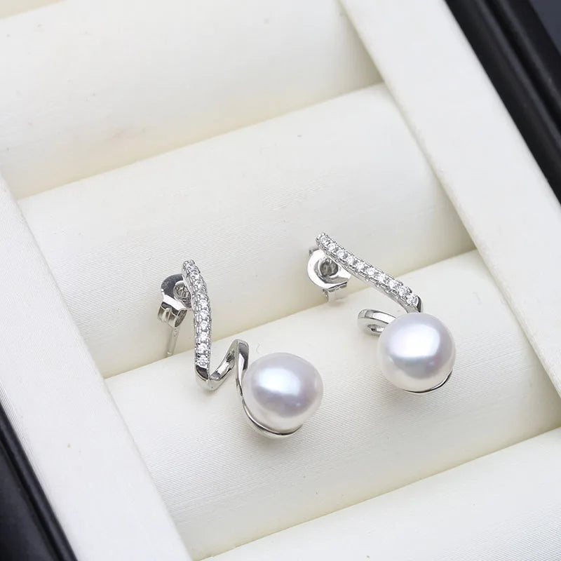 Vintage Natural Freshwater Pearl Earrings For Women,Small 925 Silver Cultured Pearl Earrings