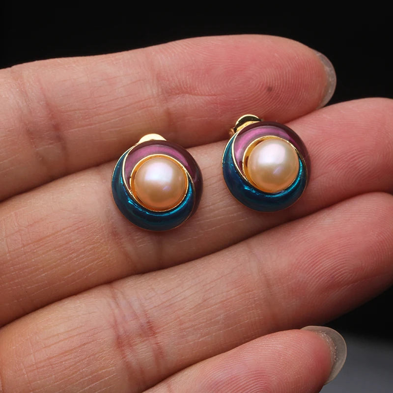 Real Cultured Freshwater Pearl Earrings For Women,925 Silver Pearl Stud Earring