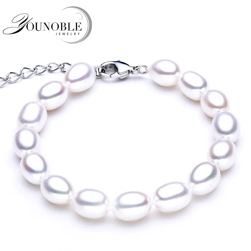 Freshwater Pearl Bracelet for Women,Real Natural Pearl Bracelets 925 Silver