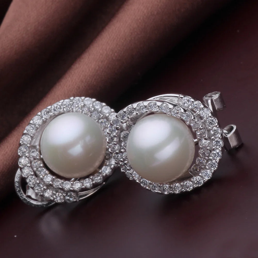 Natural Freshwater Pearl Clip Earrings Woman White Big 925 Silver Pearl Earring