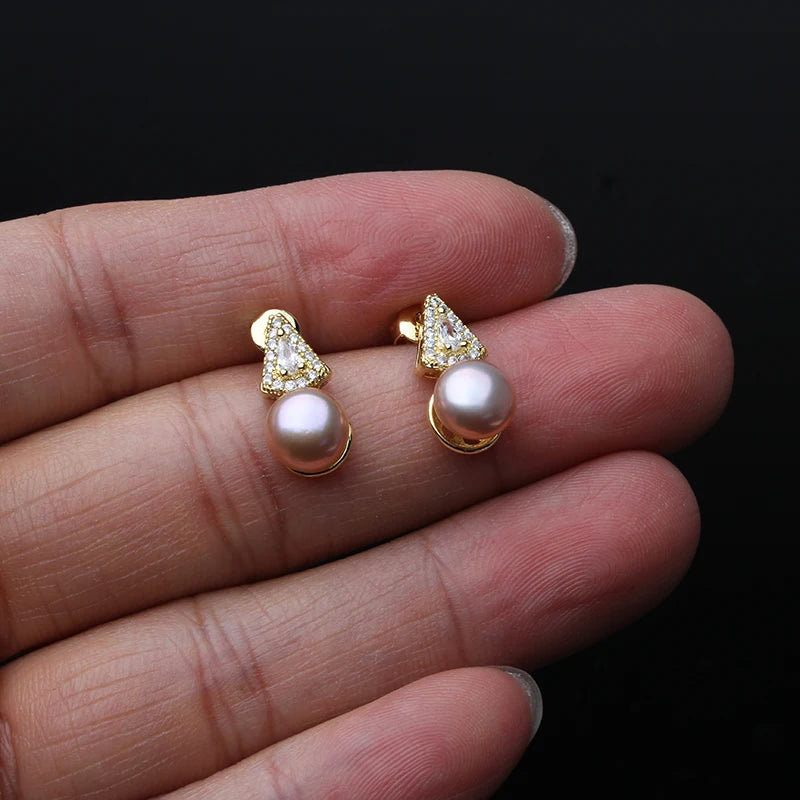 Real Freshwater Natural Pearl Earrings For Women,Beautiful Gold Plated Stud Earrings Pearl