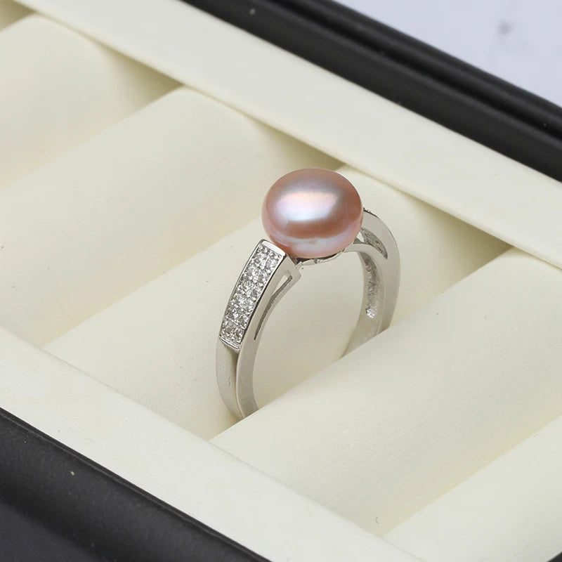 Genuine Freshwater Ring With Real Pearls Woman,925 Sterling Silver Natural Pink Pearl Ring Adjustable