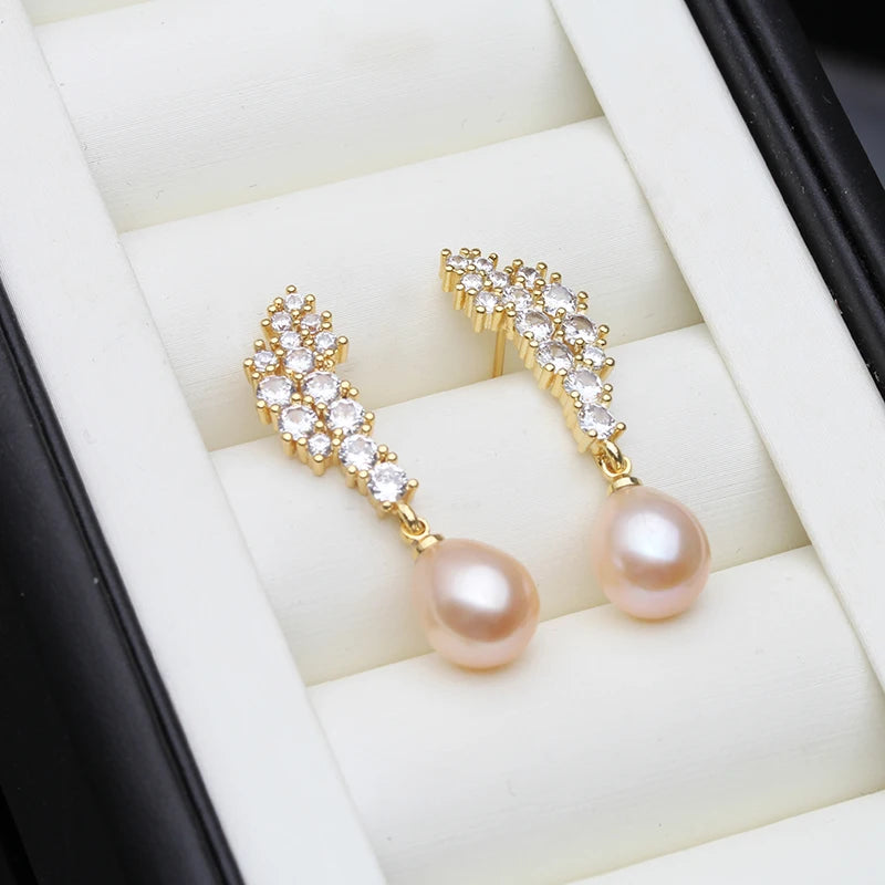 Cultured Natural Pearl Earrings ,Gold Plated Pearl Earrings Mother