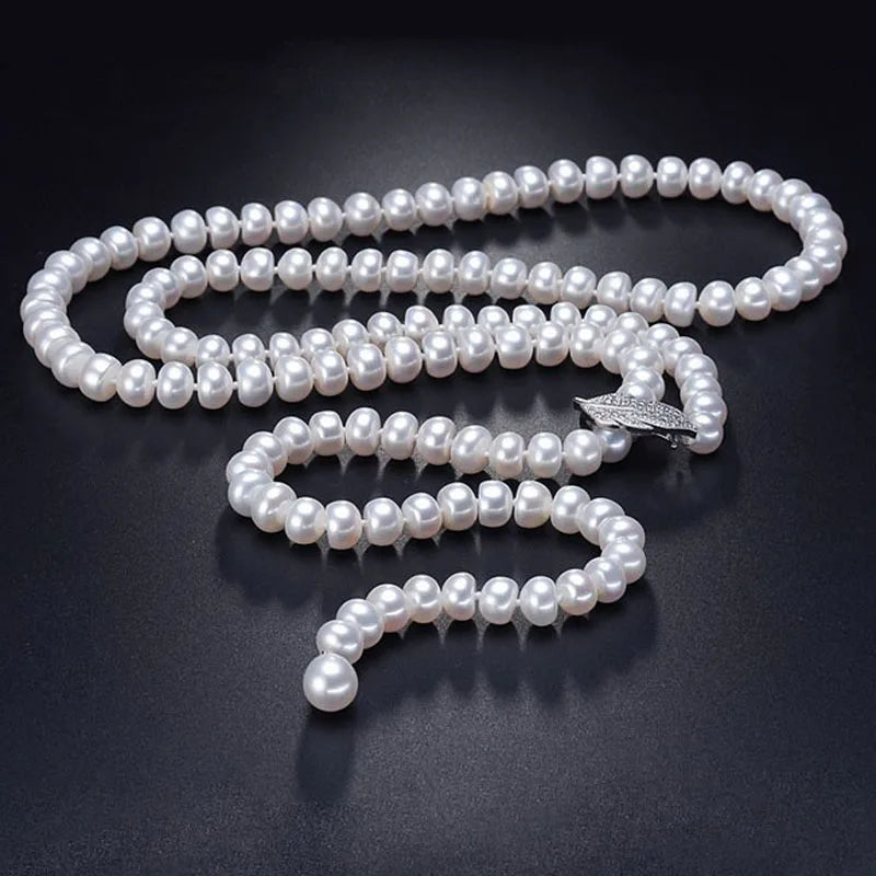 Real Natural Long Pearl Necklace For Women,Wedding Fresh Water Pearl Necklaces