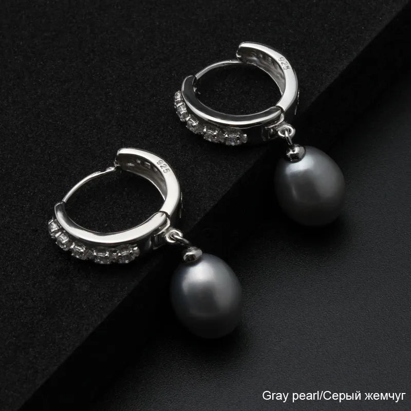 Fine Pearl Earrings 925 Sterling Silver Natural Freshwater Pearl Pearl Hoop Earrings