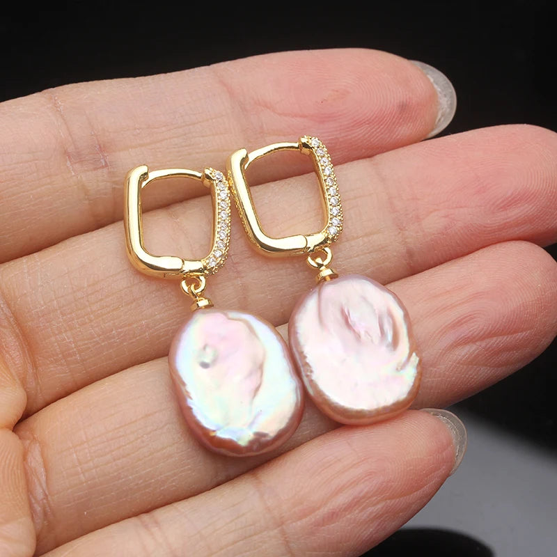 Real Freshwater Large Baroque Pearl Earrings Woman,Bridal Silver 925 Hoop Earrings With Pearls