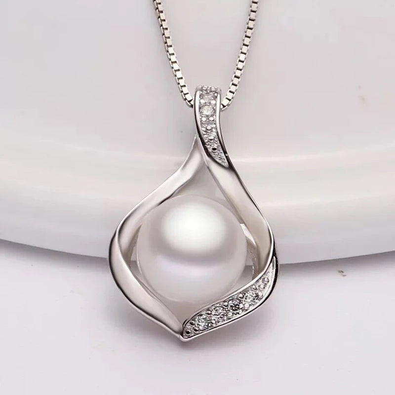 925 Sterling Silver Pendant Women,Trendy Freshwater Natural Black Pearl