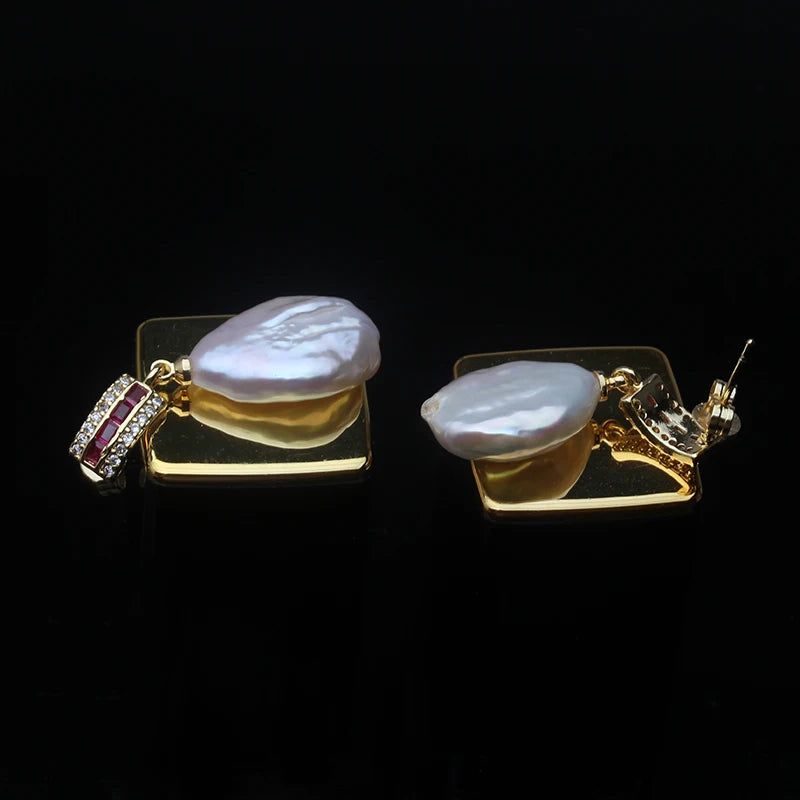 Genuine Natural Freshwater Baroque Pearl Earrings  925 silver Earrings Mother WifeGift