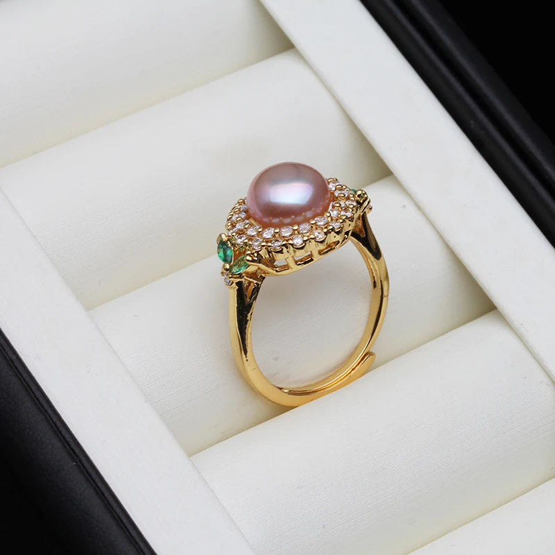 Real Natural Freshwater Pearl Rings,Gold Plated Cultured Adjustable Pearl Ring
