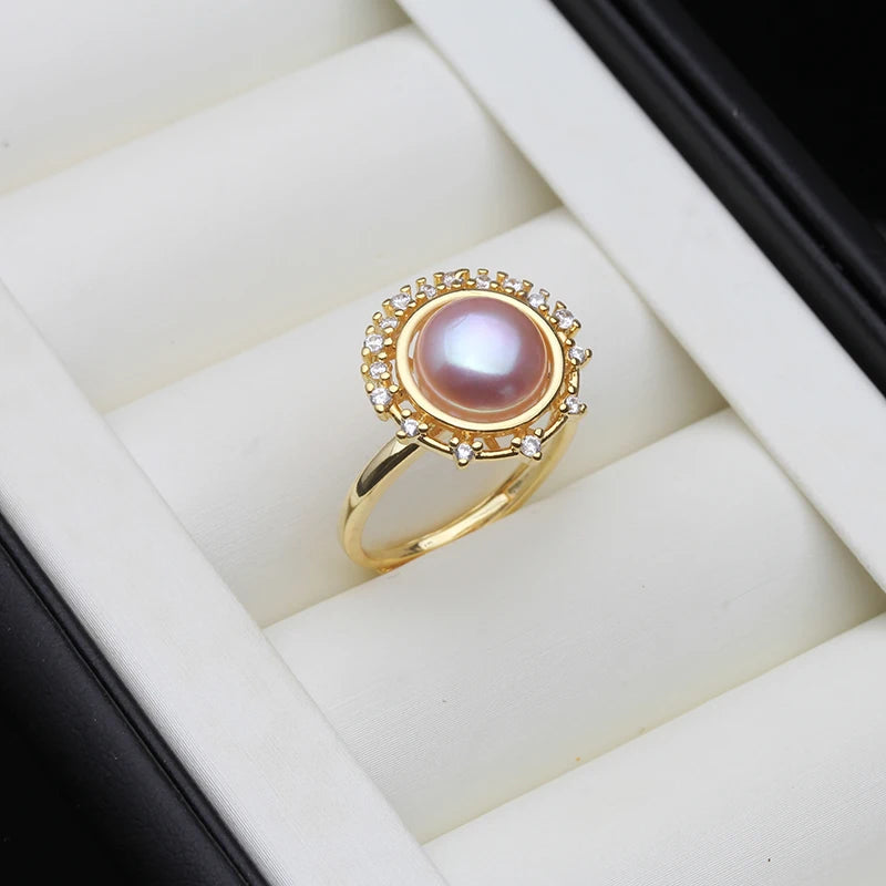 Genuine Natural Freshwater Pearl Rings,Gold Plated Cultured Pearl Woman Rings Adjustable