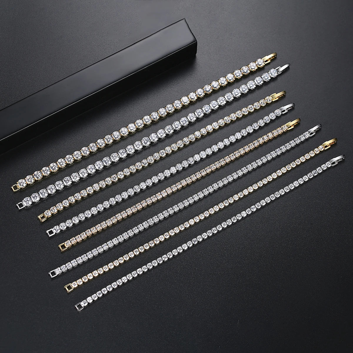 3mm 4mm 5mm Charm CZ Tennis Bracelet Bangles for Women Gold Color Zircon Iced Out Stone Chain Accessories