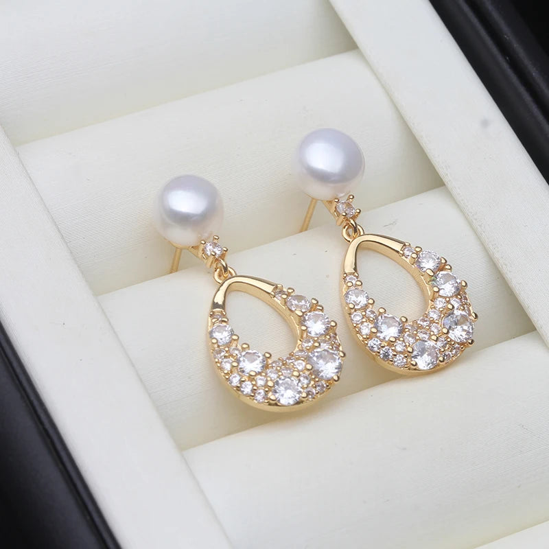 Genuine Freshwater Pearl Drop Earrings For Women,925 Silver Natural Dangle Pearl Earrings