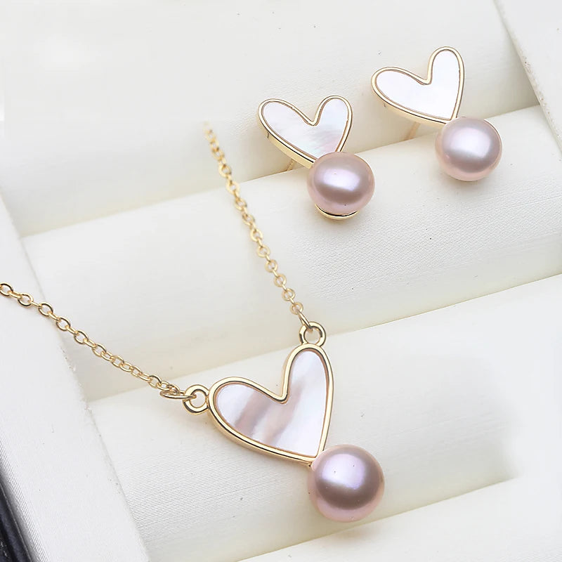 Beautiful Set With Pearl Earrings And Necklace Woman,Real Natural Freshwater Pearl Set Silver Wife Mother Birthday Gift White