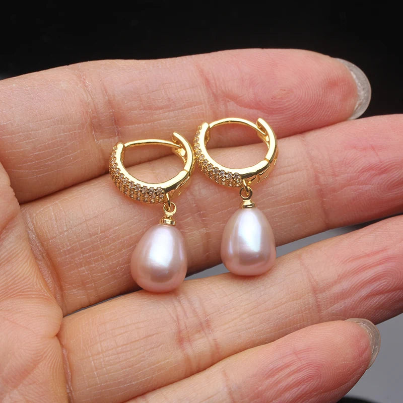 Genuine White Fresh Water Pearl Earrings Jewelry Woman,Bridal Gold Plated Hoop Earrings