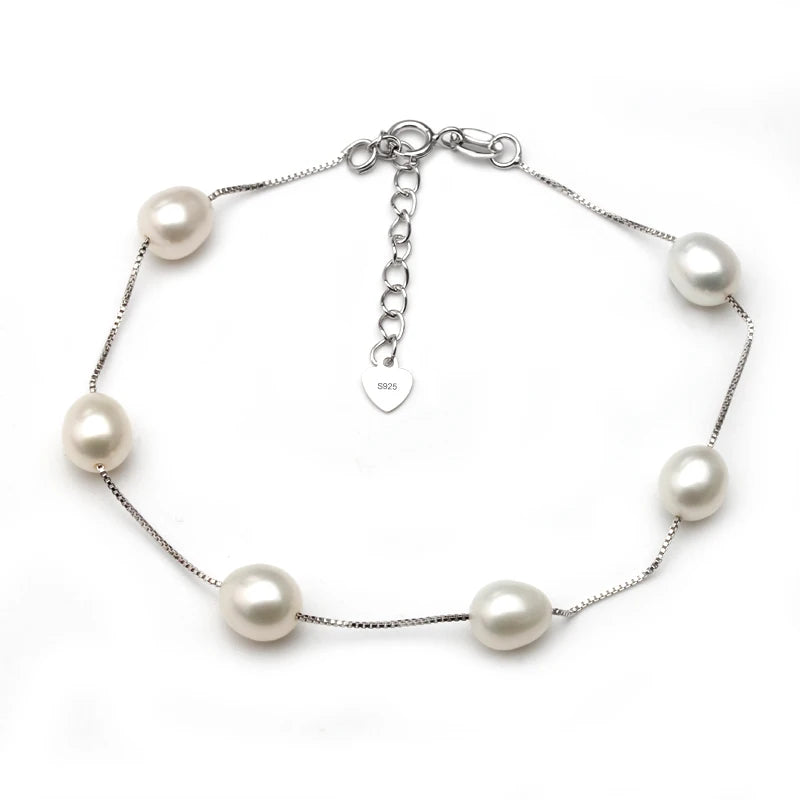 Real Freshwater Pearl Bracelet Natural Pearl Jewelry Bracelet 925 Silver