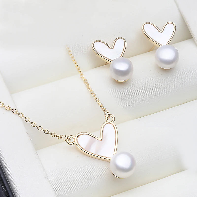 Beautiful Set With Pearl Earrings And Necklace Woman,Real Natural Freshwater Pearl Set Silver Wife Mother Birthday Gift White