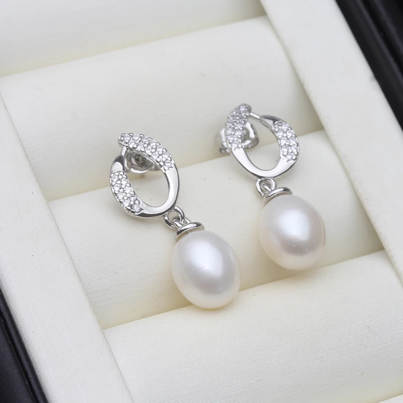 Natural Freshwater Stud Earrings With Pearls,Vintage Silver 925 Pearl Earrings