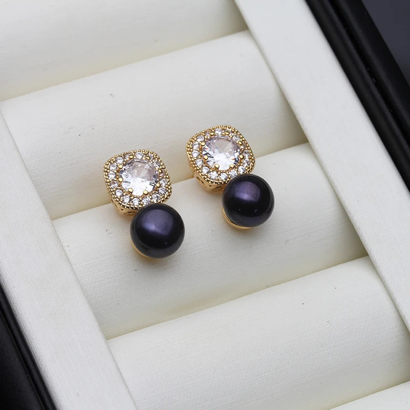 Freshwater Pearl EarringsCute Small Zircon Natural Pearl Stud Earring