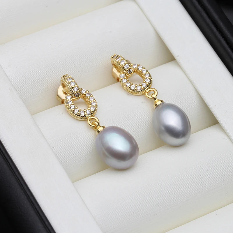 Real White Freshwater Natural Pearl Stud Earrings,Genuine Earrings With Natural Pearls