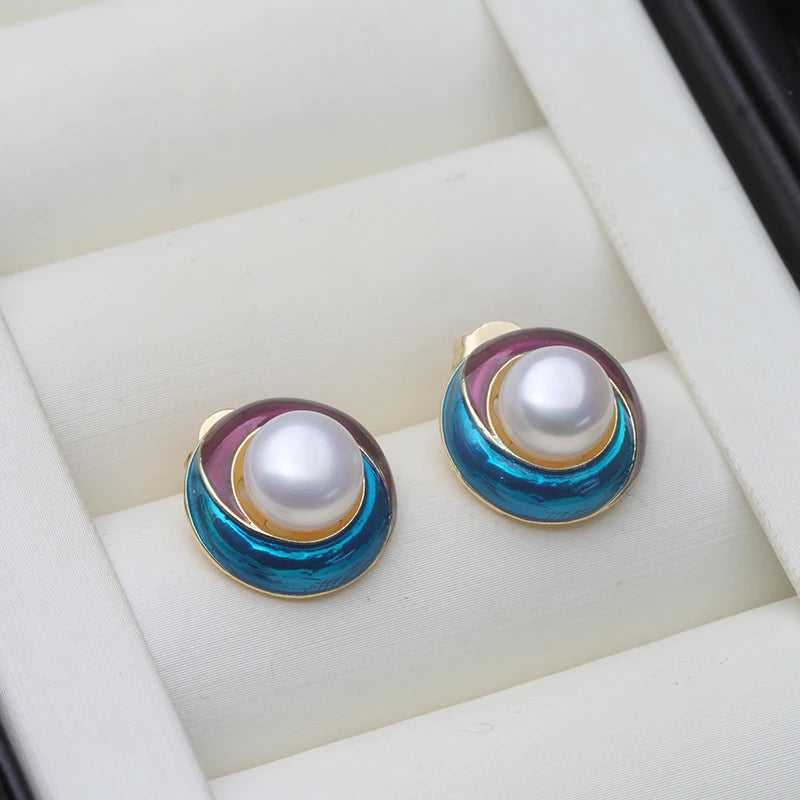 Real Cultured Freshwater Pearl Earrings For Women,925 Silver Pearl Stud Earring