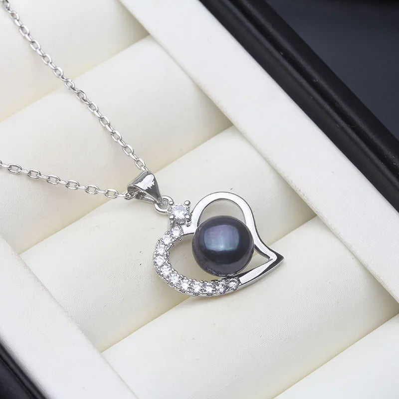 Trend Natural Cultured Fresh Water Pearl Heart Pendant 925 Silver Woman,White Pearl Pendant