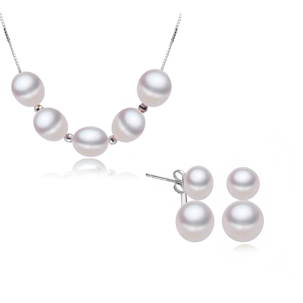 Real Natural Freshwater Set With Pearl Earrings And Necklace Woman,Pearl Set Silver 925