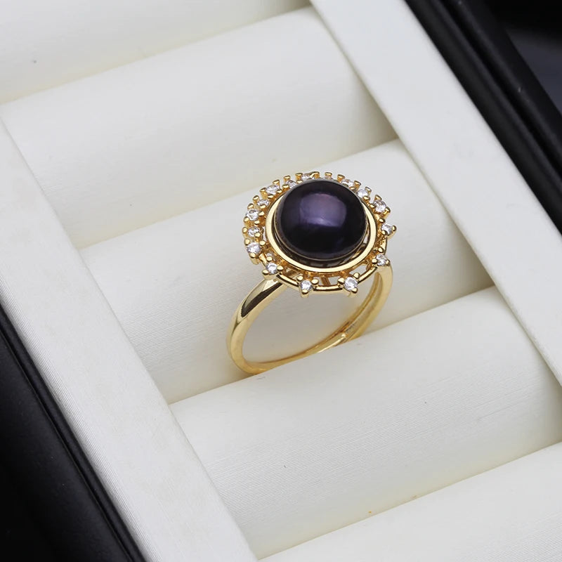 Genuine Natural Freshwater Pearl Rings,Gold Plated Cultured Pearl Woman Rings Adjustable