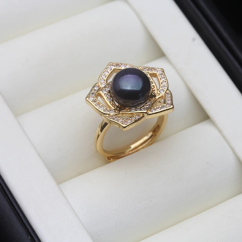 Real Freshwater Natural Pearl Rings Women,Gold Plated Cultured Pearl Rings Adjustable