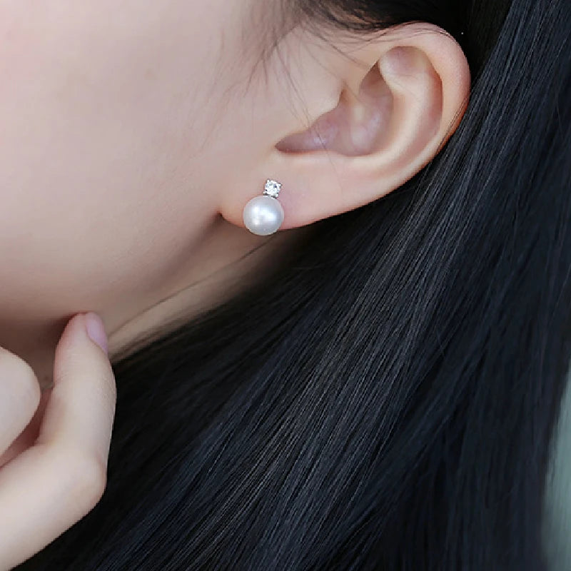 Genuine Natural Freshwater Pearl Earrings 925 Sterling Silver Stud Earrings With Natural Pearls