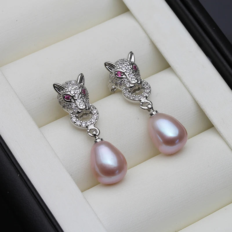 Real Natural Freshwater Pearl Earrings 925 Sterling Silver Stud Earring with Pearls