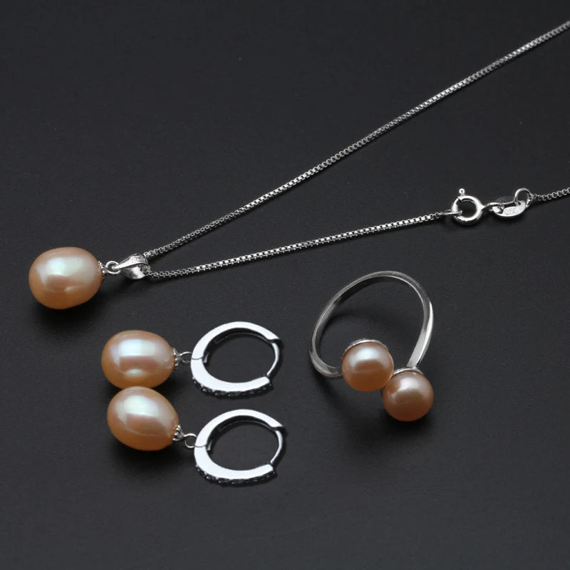 Pearl Set With Pearl Earrings And Necklace,925 Silver Natural Pearls Jewellery Set