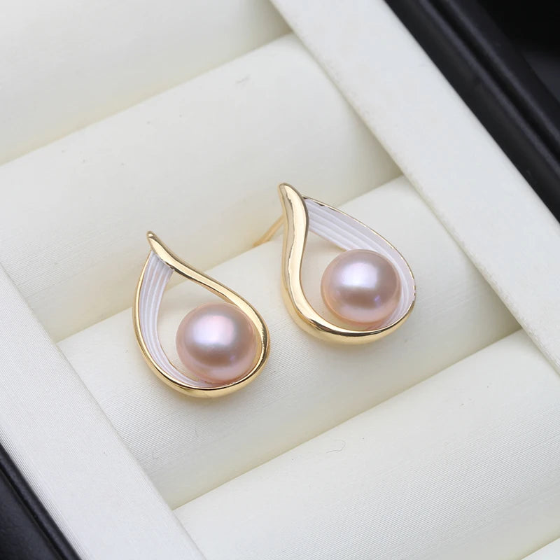 Real Freshwater Stud Earrings With Pearls,Natural Stud White Pearl Earrings Jewelry