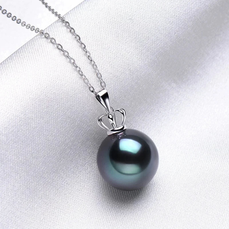 Geniune Sea Water Black Tahitian Pearl Pendant 925 Sterling Silver Pearl Necklace
