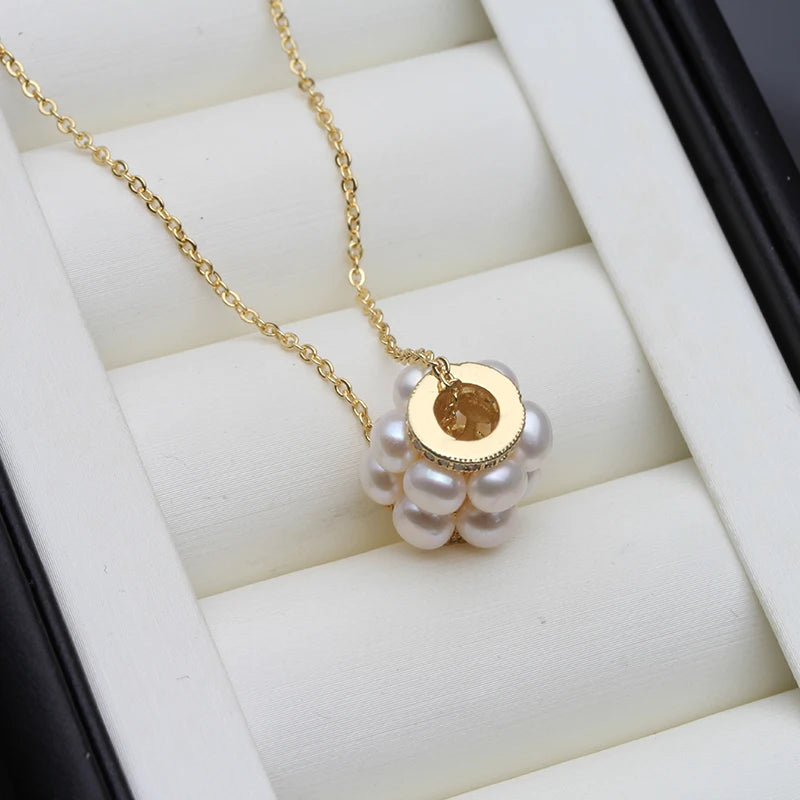 Real White Freshwater Pearl Necklace with Pendant Woman,Vintage Gold Plated Pearl Pendant Necklace