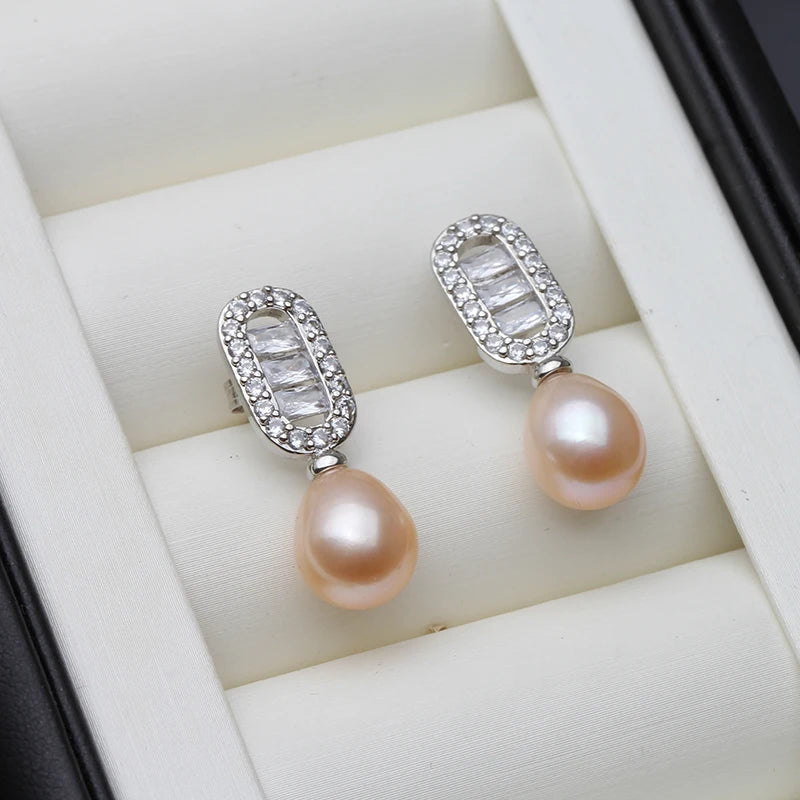 925 Sterling Silver Stud Earrings Pearl For Women,Beautiful Freshwater Natural Pearl Earring