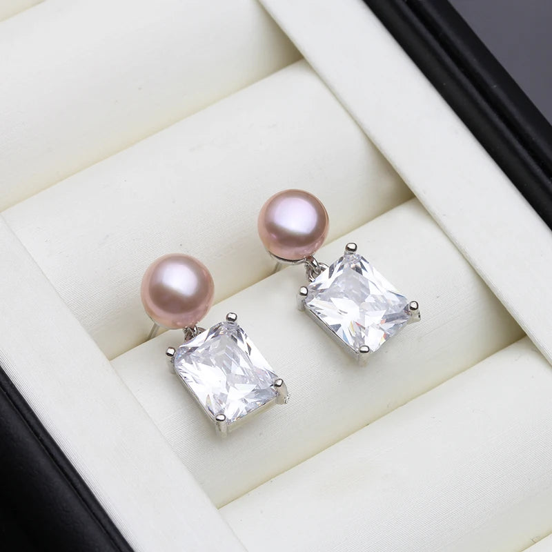 Natural Freshwater Pearl Earrings For Women,Hanging Silver 925 Pearl