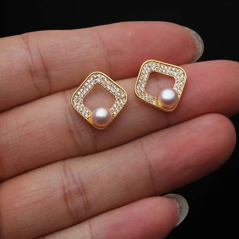 Real Cultured Freshwater Pearl Earrings For Women,Gold Plated Small Pearl Stud Earring