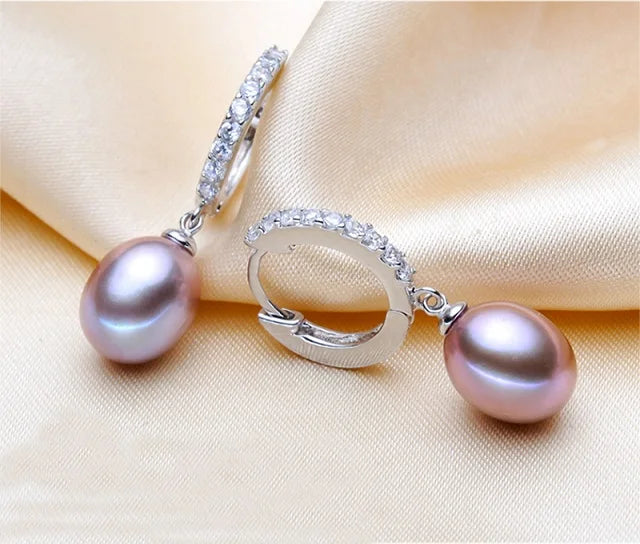 925 Pearl Earrings Women,Natural Freshwater Pearl Drop Earrings