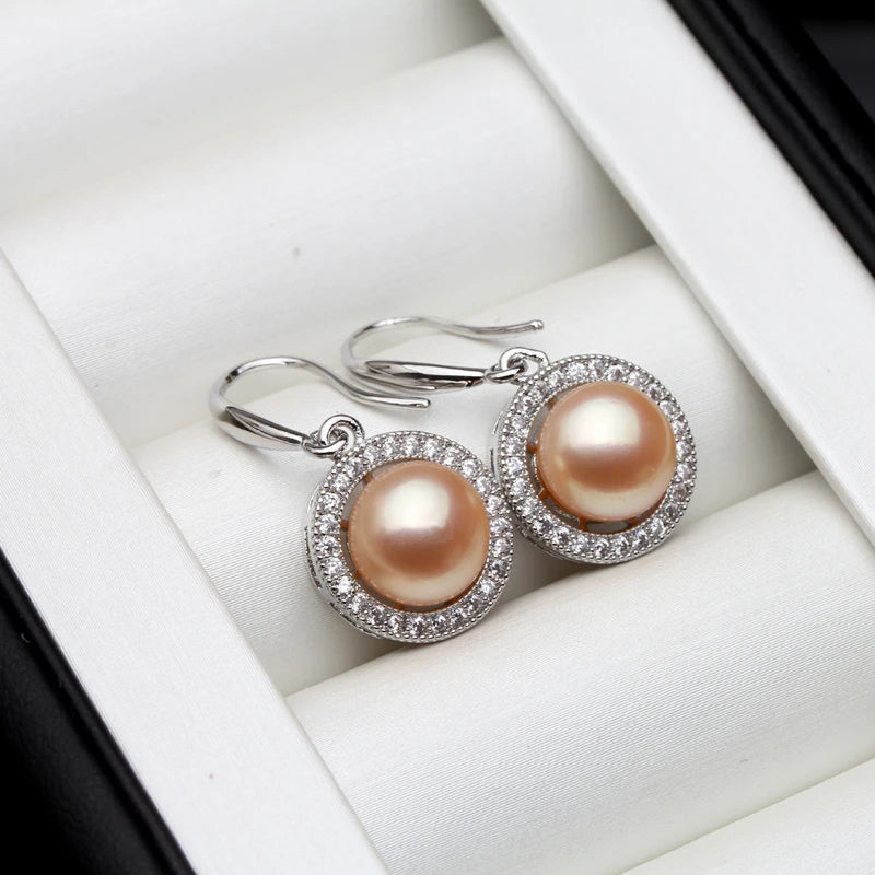 925 Sterling Silver Women Earrings,Real Natural Freshwater Pearl Earrings