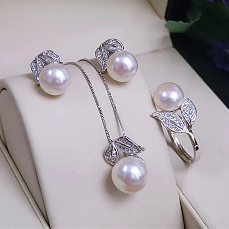Natural Freshwater Pearl Jewelry Set 925 Sterling Silver
