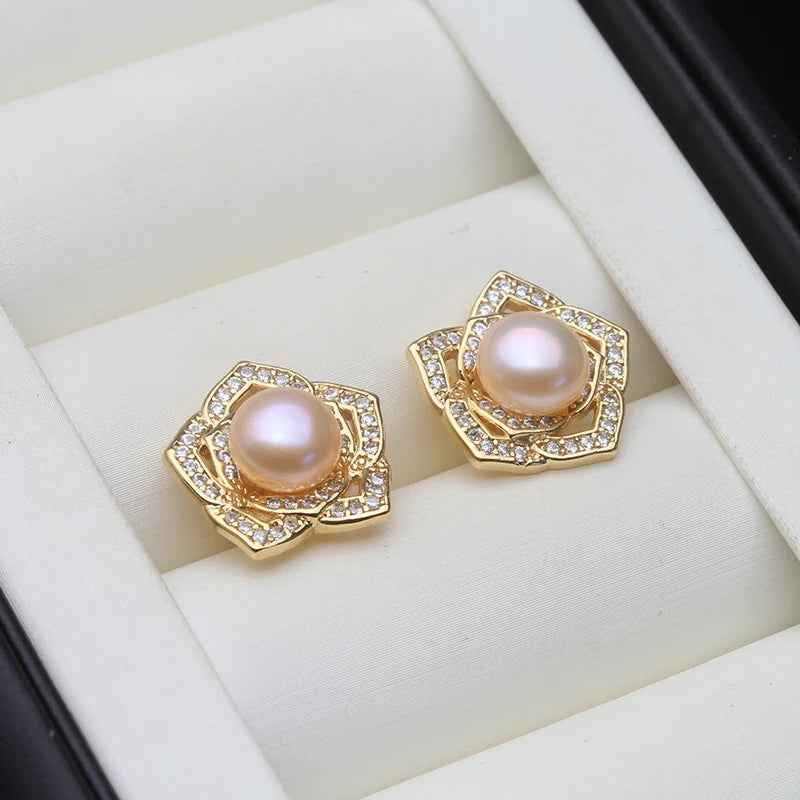 Real Cultured Freshwater Pearl Earring for Women,Wedding Cute Gold Plated