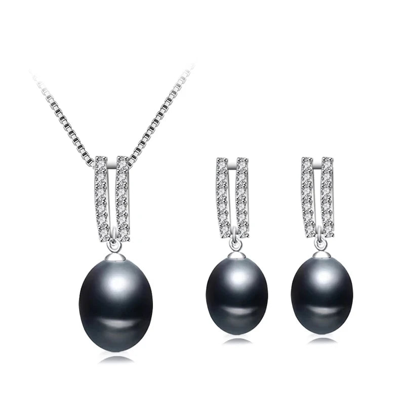 Genuine Natural Pearl Necklace Earring Set 925 Silver Necklace Pearl Set