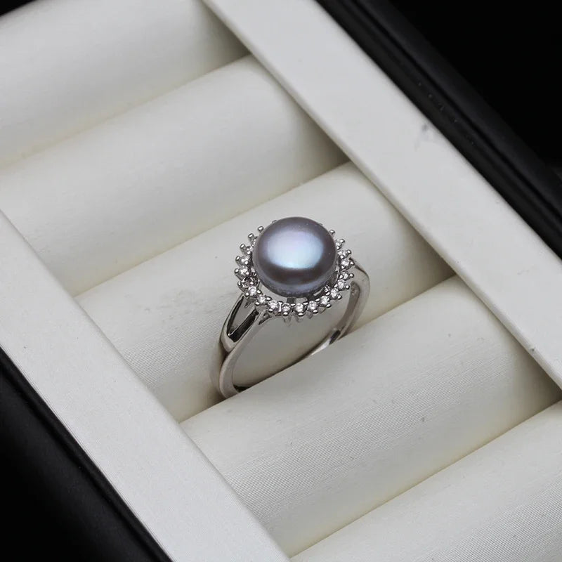 925 Sterling Silver Ring With PearlsResizable Real Natural Freshwater