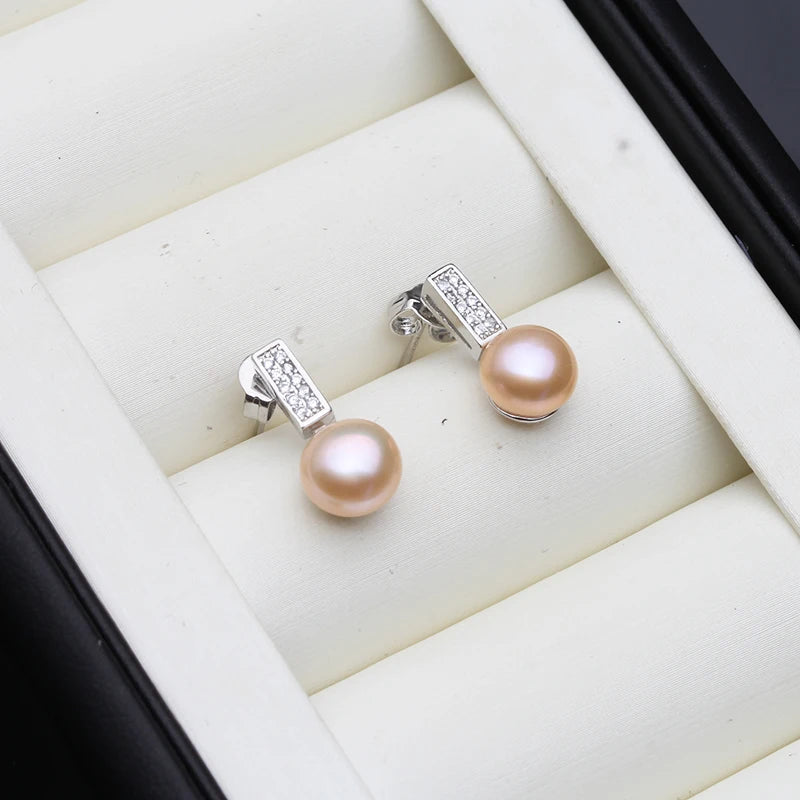 Natural Freshwater Pearl Stud Earrings For Women,Trendy Sterling Silver